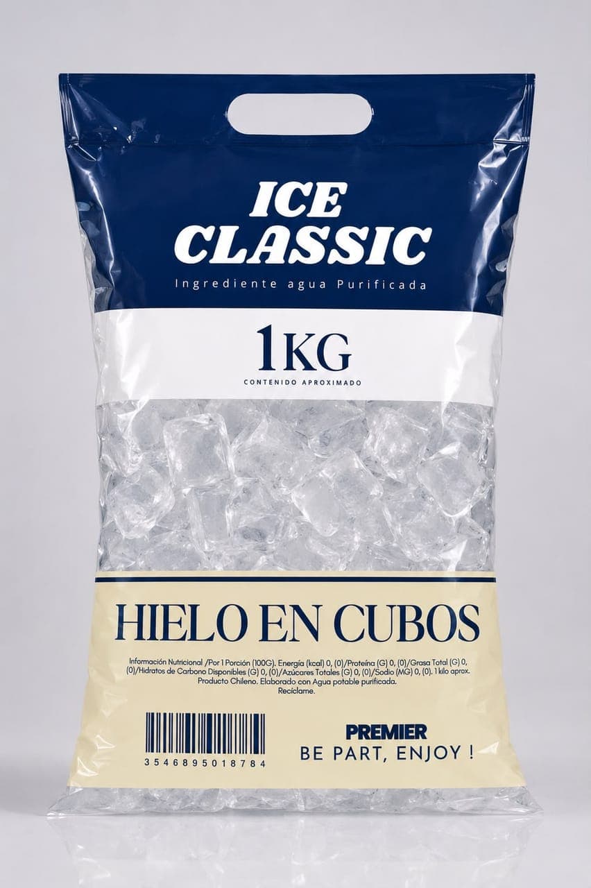 Bolsa de hielo azul marino con franja crema, 1 kilo