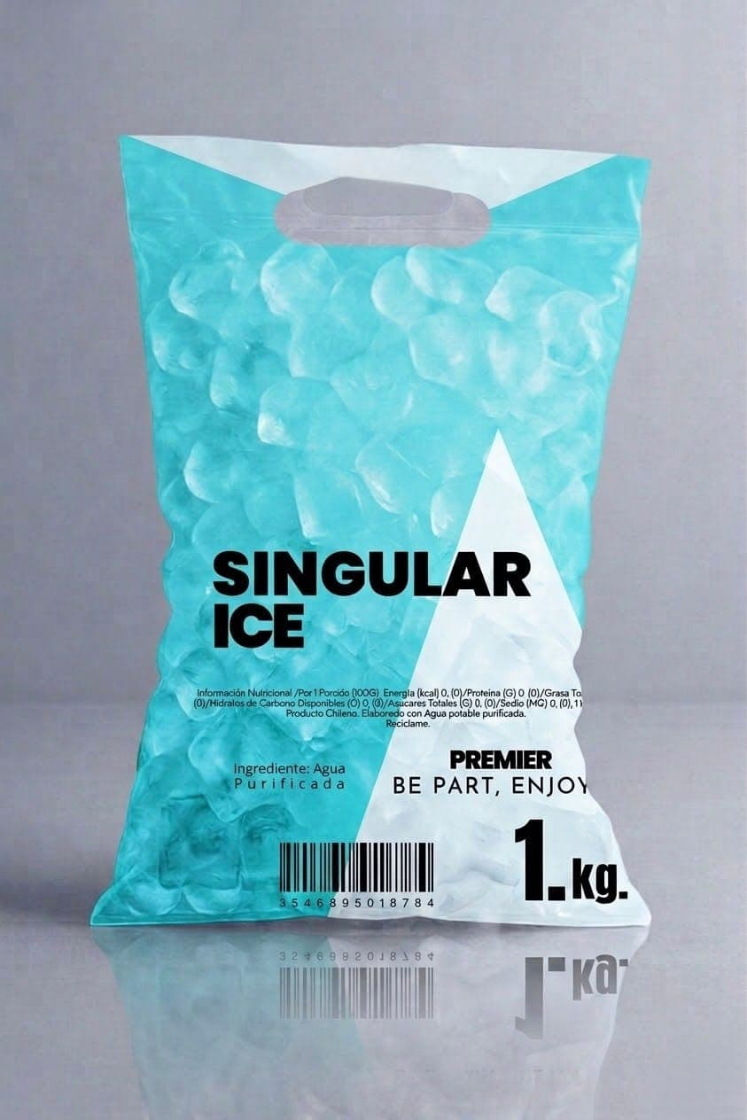 Bolsa de hielo turquesa con triángulo blanco, 1 kilo